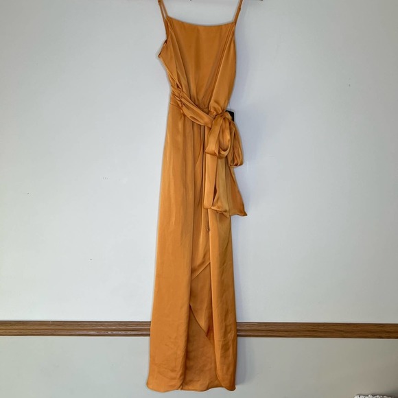 Satin Silk Belted Tie Waist Hi-Lo Maxi Dress NWT - Picture 6 of 14